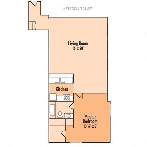 1 bedroom 1 bathroom Floor plan B at Harness Factory Lofts, Managed by Buckingham Urban Living, Indianapolis